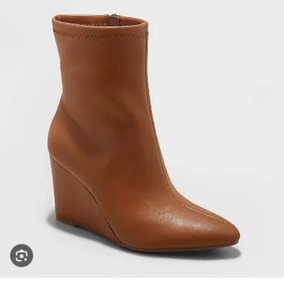 Cognac Brown Wedge Ankle Boots - Picture 1 of 5